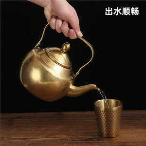 <b>Vintage</b> Gold Plated Teapot Set Round <b>Kettle</b> With Infuser Lid For Kung Fu Tea Afternoon Tea Leisure Use - Product Image 5