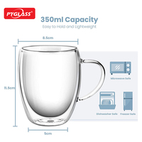 Pyglass Lot de 2 tasses en verre à double paroi, en borosilicate de haute qualité, isolées, transparentes, pour café et thé, résistantes à la chaleur