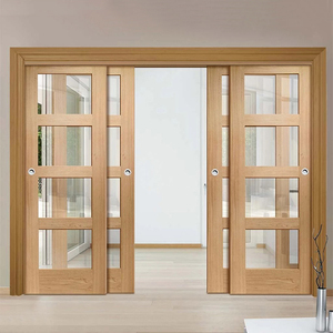 Portes coulissantes en bois massif de style français en acajou avec insert en verre pour villa de conception moderne - Product Image 5