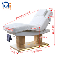 Lit de beauté électrique blanc à 4 moteurs, chauffant et réglable, pour soins du visage et massage, avec base dorée LED pour salon