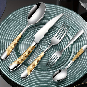 Vente chaude Ensemble de couverts Couteau à steak en acier inoxydable Fourchette Cuillère Argenterie en or Ensemble de couverts de mariage en acier inoxydable - Product Image 6
