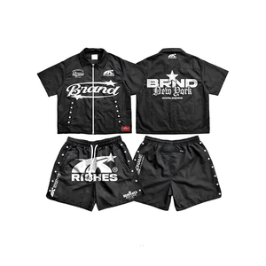 Conjunto de 2 piezas de chándal cortavientos de nailon personalizado: camiseta con cremallera y pantalones <span class=keywords><strong>cortos</strong></span> tipo polo - Product Image 1