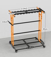 Chariot de rangement à roulettes pour outils de jardin et de garage, support pour balai, pelle et râteau