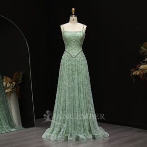 <span class=keywords><strong>Robe</strong></span> de Soirée Arabe de Luxe <span class=keywords><strong>Vert</strong></span> <span class=keywords><strong>Sauge</strong></span> Perlée pour Mariage Élégant Bretelles Fines Lsz123 - Product Image 6