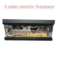 Cheminée électrique LED 5D de 40/50/60/70/80 pouces, 3 faces, avec cristaux de bois DIY, en acier, télécommande, verre miroir, facile à installer pour la maison et l'hôtel