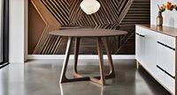 Table à manger scandinave moderne du milieu du siècle en bois massif avec pieds en V en noyer, diamètre 35 pouces, mobilier de maison