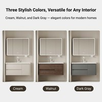 Meuble de salle de bain mural de luxe 60 cm couleur noyer, style médiéval, avec double tiroir, vasque en céramique intégrée, miroir et structure en aluminium