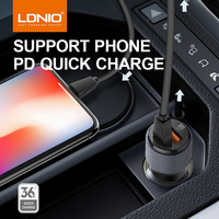 LDNIO C510Q USB a QC3.0 18W PD 20W Pengisi Daya Mobil Cepat 36W Pengisi Daya Mobil Pengisian Cepat Dual Port USB C Pengisi Daya Mobil untuk iPhone 13