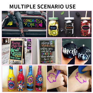 ชุดมาร์กเกอร์ชอล์กสีขาวเหลว1มม. 3มม. 6มม. 10มม. 15มม. ชุดปากกาทาสีหน้าต่างของเหลวสำหรับสติกเกอร์ติดตู้เย็นกระดานดำ - Product Image 6