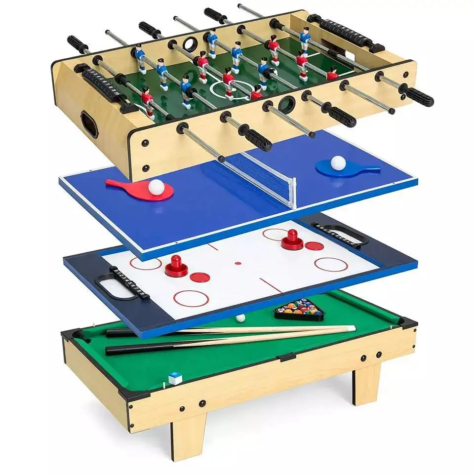 Commercio all'ingrosso calcio calcio tavolo da gioco 4-in-1 multifunzionale in legno piscina biliardo tavolo da ping pong Air Hockey gioco da tavolo per i bambini