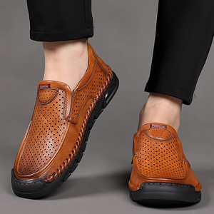 รองเท้าหนังผู้ชายแบบสวม ระบายอากาศได้ดี ดีไซน์โปร่ง สำหรับขับรถ รองเท้าผู้ใหญ่ สีดำและสีเหลือง - Product Image 3