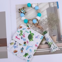 Dompet Gantungan Kunci Gelang Manik-Manik Kulit PU Desain Kreatif Baru, Tempat Kartu, Liontin Gantungan Kunci, Tas Dompet
