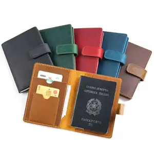 Luxury Crazy Horse Genuine Leather Travel Passport Holder Multi Functional Passport Cover For Men Women