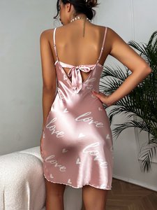 Camisón de verano de satén personalizado con estampados, pajarita ajustada en la espalda, bata de pijama, vestido de pijama, vestidos de noche para mujer - Product Image 3