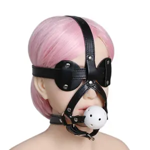 Bdsm Body Bondage Slave Hoofddeksels Lederen Kuisheid Fetisj Hoofd Kooi Punk Hoods Mond Gag Bal Voor Volwassen Seks