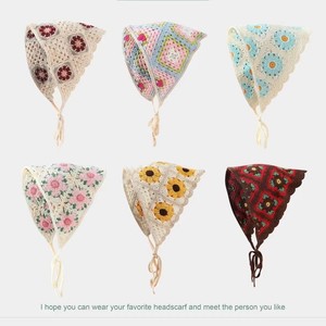 Accesorios para el Cabello al Por Mayor Pañuelo de Ganchillo con Fresas Tejidas Turbante Floral Diademas Triangulares y Cintas Boho para Niñas - Product Image 2