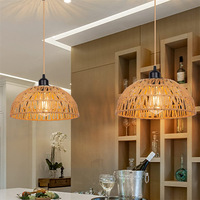 Plafonnier LED bohème en fer et rotin tressé à la main, style vintage pastoral campagnard créatif pour bureau et salle à manger