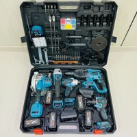 Kit d'outils multifonctions sans fil 5-en-1 : Perceuse à percussion, Meuleuse d'angle, Clé à chocs, 4 batteries au lithium, Chargeur rapide, Mallette de transport