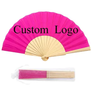 Promotional Hot Sales Beautiful No Pattern Customized Silk Paper Bamboo Hand Folding Fan Wood Fan Of Outdoor Dance Photography