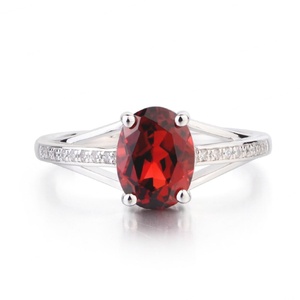 ปรับแต่งได้ทุกแบบ ชุดแหวนแต่งงาน 3 วง ชุบทอง 14K ประดับพลอยโกเมนธรรมชาติ ทรงโอเวอร์ไซส์ 6 มม. ประดับเพชรแบบฮาโล ไซส์ 4-13 - Product Image 2