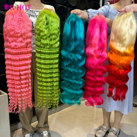 Boîtes à perruques personnalisées avec logo, emballage bleu-vert, perruques Lace Front, perruques vietnamiennes en cheveux humains roses, perruques bouclées colorées orange sans colle