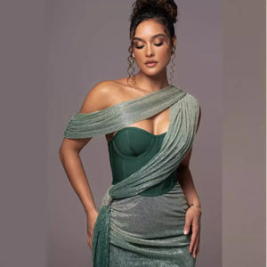 Gaun Wanita Seksi Berkualitas Tinggi Model Lilit dan Ikat dengan Pola Solid dan Kerah Satu Bahu untuk Pesta Malam - Product Image 6