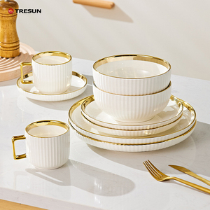 Assiettes de restaurant avec bord doré, bols en céramique, assiettes en céramique en gros, vaisselle de table - Product Image 2