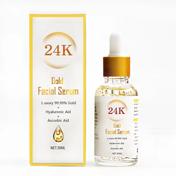 Korea OEM Organic 24 K Gold Facial Repair Essence Skin Whitening Hyaluronic Acid Collagen Glutathione Korean 24K Gold Face Serum