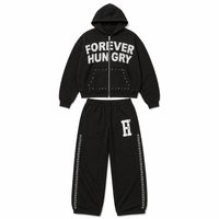 Ensemble survêtement QYOURECLO personnalisé avec pantalon évasé et sweat à capuche, effet délavé vintage, imprimé strass, style streetwear automne pour homme