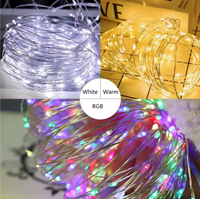Guirlande lumineuse de Noël moderne, 10 m, 100 LED, fil de cuivre, rechargeable par USB, blanc chaud, étanche, télécommande, IP65