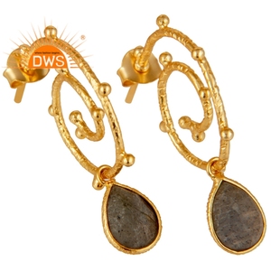 Pendientes de aro de labradorita llamativos, venta al por mayor, recién llegados, pendientes de plata chapados en oro de 18 quilates, joyería, Colección Vintage - Product Image 2