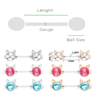Anillos de acero quirúrgico 316L, cristal rosa, gato, Piercing para el cuerpo, joyería - Product Image 1