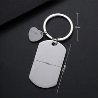 Blanko Edelstahl-Schlüsselanhänger mit Glänzender Spiegeloberfläche Individueller Metall-Schlüsselring mit Herzanhänger für DIY Lasergravur UV-Druck