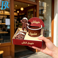 Coffret de gobelets jetables personnalisés en papier alimentaire pour chocolat chaud, avec biscuits moelleux au chocolat et boîtes à cupcakes avec insert pour gobelet.