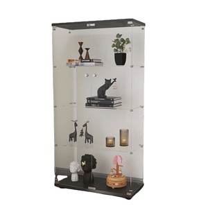 Floor Standing Curio Bookshelf With door Glass Display Cabinet 4 Display Shelves