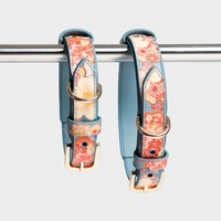 Collier pour chien en cuir PU à motif floral imprimé, boucle en métal réglable, anneau en D, collier à motif floral pour chiens de petite, moyenne et grande taille