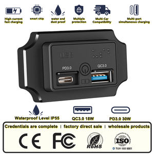 Prise de chargeur de voiture à montage plat avec interrupteur tactile, double ports USB-C et USB QC modifiés, et couvercle automatique à ressort - Product Image 2