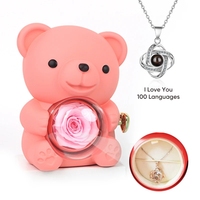 Boîte à bijoux et collier de projection en forme d'ours rotatif rouge avec rose éternelle, best-seller - Fête des Mères et Saint-Valentin