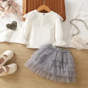 Осенняя детская одежда, костюм, топ с кукольным воротником и юбка-пачка для девочек, комплект