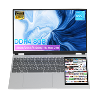Laptop Intel N95 Quad-Core con Doppio Schermo 15.6"+7" Display IPS, 16GB RAM, 256GB SSD, Tastiera Inglese, Windows 11 per Studenti e Uso Domestico