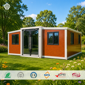 Maison conteneur extensible avec revêtement imitation bois, maison préfabriquée modulaire, cabane pliable et portable pour jardin, chambre d'hôtes, complexe hôtelier - Product Image 1