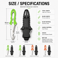 Couteau de sauvetage aquatique en acier inoxydable, coupe-corde, couteau de sécurité pour la plongée avec gaine à dégagement rapide pour kayak, rafting, navigation