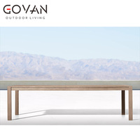 Table de repas d'extérieur contemporaine en teck massif, design rectangulaire, durable, résistante aux intempéries, pour patio, jardin, hôtel