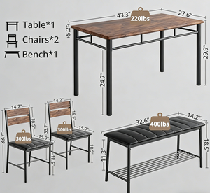 ชุดเก้าอี้ครัว 4 ตัว โครงเหล็กทรงสี่เหลี่ยม พร้อมแผ่นไม้และเบาะ PU ลดราคาพิเศษ - Product Image 2