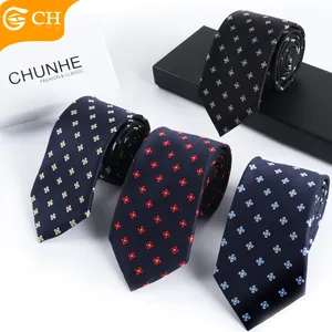 Latest Brand Designer Long Floral Casual Necktie Black Woven Hombre Custom Gift Set Logo Polyester Ties For Men