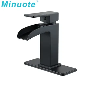 Black thermostatic single handle brass waterfall basin bathroom sink faucet shower mixer faucet set
