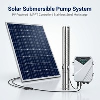 Pompa Sumur Dalam Submersible Impeller Baja Tahan Karat Multi-tahap Tenaga Surya 24V 3 Inci, 0.4HP 300W, Debit 4.5m³/jam, Head 35m