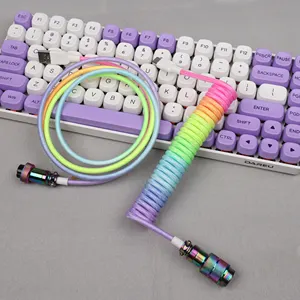 type-c usb Mechanical Keyboard cable With Gx16 Dazzling Aviator connector plug coiled usb keyboard cable