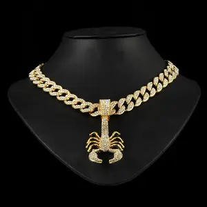 Kalung Choker liontin hewan kecil berlian imitasi berkilau dan Aloi Hip Hop dengan rantai Kuba 15mm penjualan pabrik