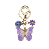Porte-clés Papillon Violet en Métal Émaillé Mignon pour Femme, Breloque de Sac Fleur Perle, Breloque de Sac à Main, Accessoire Porte-clés Coloré en Strass